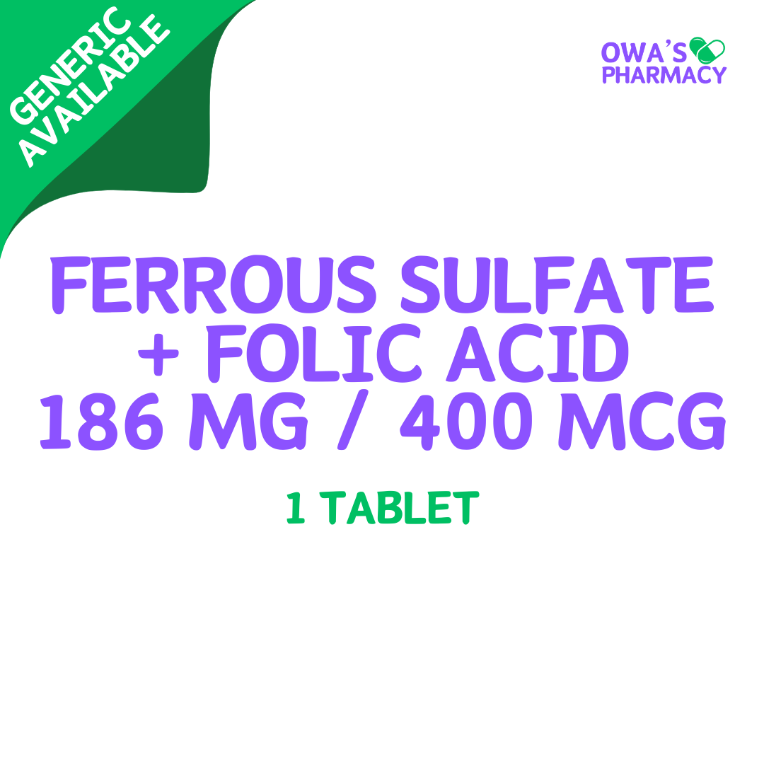 Ferrous Sulfate + Folic Acid 186mg/400mcg - 1 Tablet